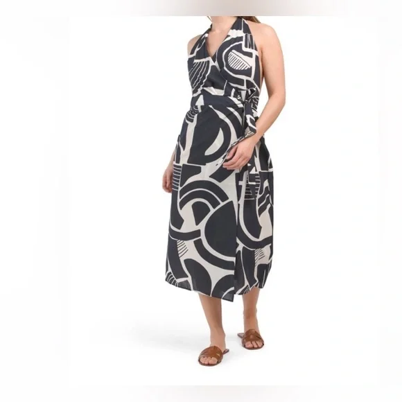 Zara | Dresses | Nwt Zara The Nicole Dress Xs Cotton Printed Halter Dress  Navy White Wrap Front | Poshmark